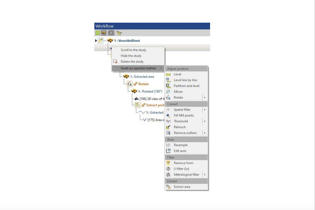 Beispielscreenshot für einen individuellen Workflow aus der MountainsMap Analyse-Software