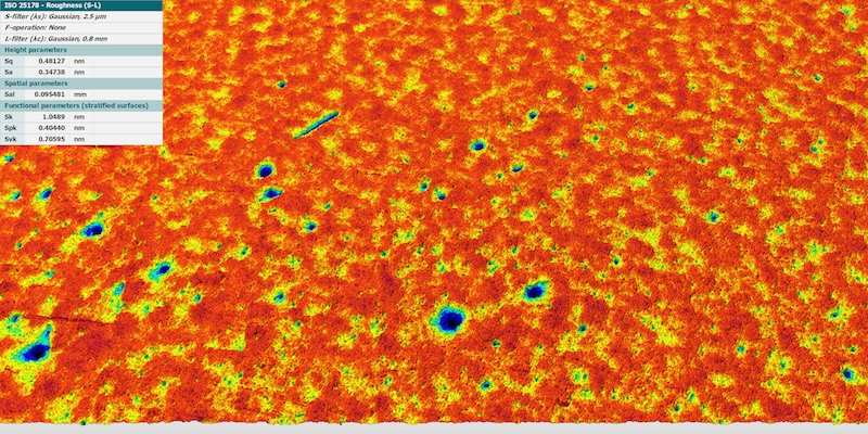 Beispielmessung einer polierten Glasoberfläche mit leichten Defekten